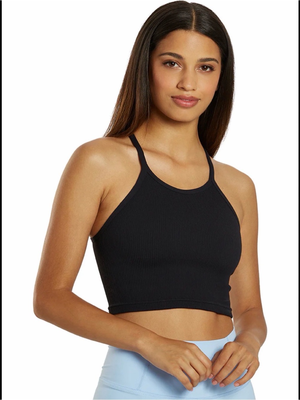 Aritzia Black Ribbed High-Neck Cropped Tank